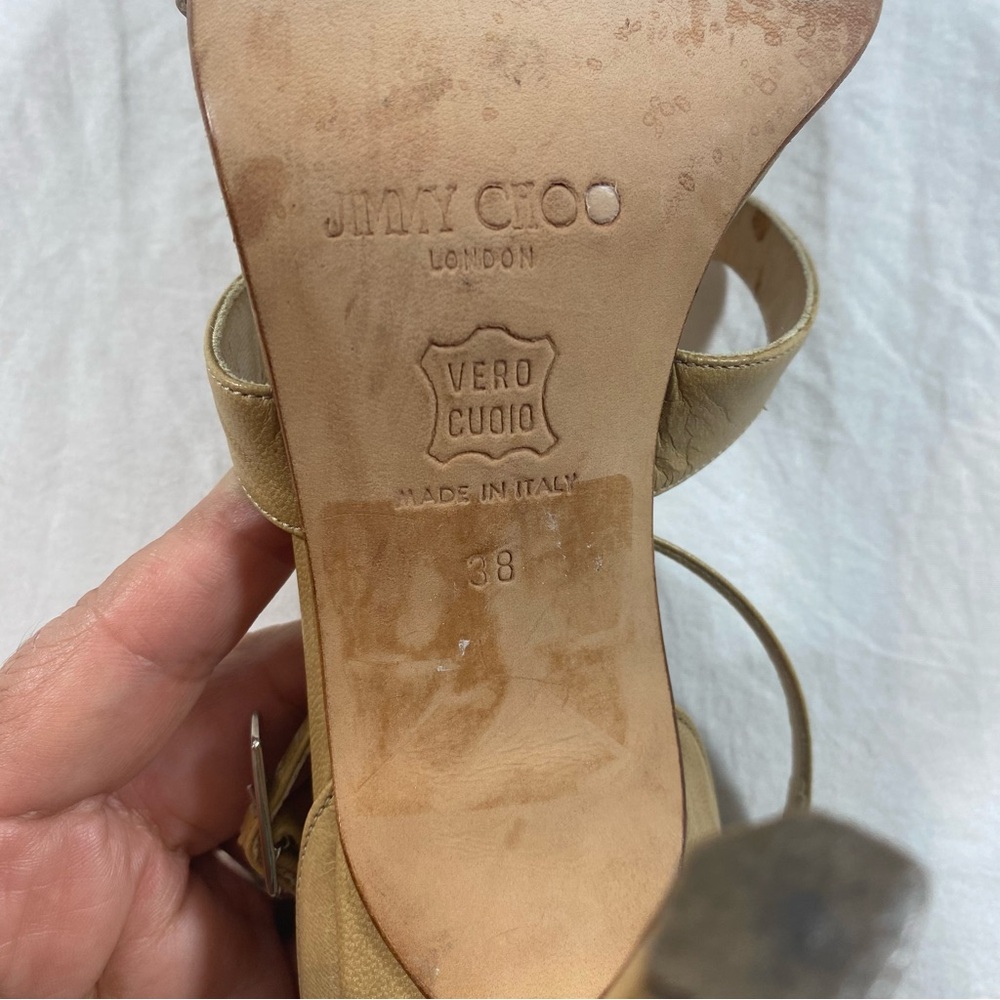 Jimmy Choo Beige Strappy Heels Leather Open Toe Strappy Beige  38 size - Picture 2 of 8